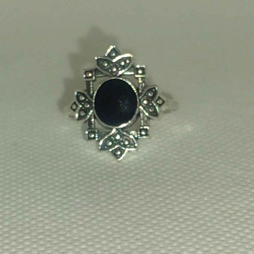 Silver Tone & Black Onyx Statement Ring